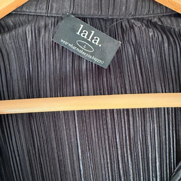 Dressed in LALA Black Pleated Button Down Shirt and pants set - Picture 2 of 3